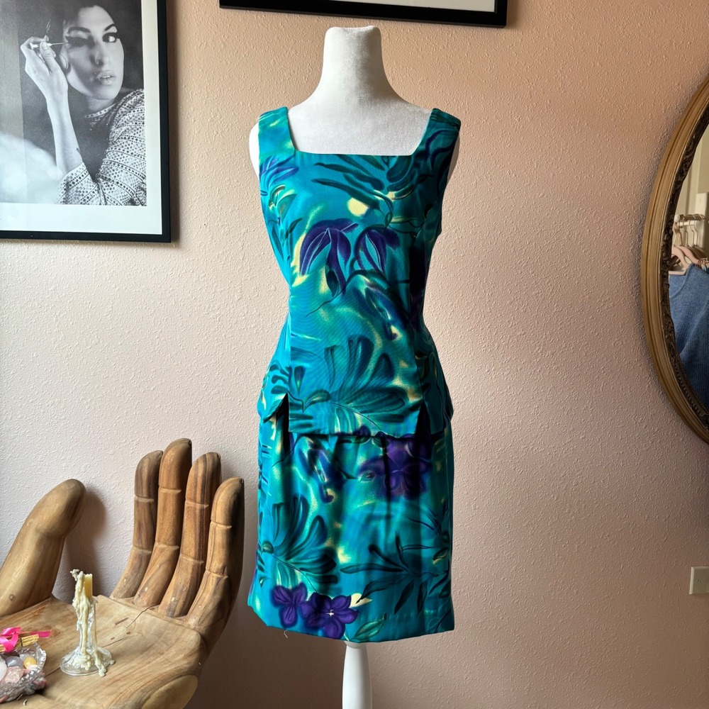 Vintage 90s / 2000s Tropical Two Piece Skirt Set